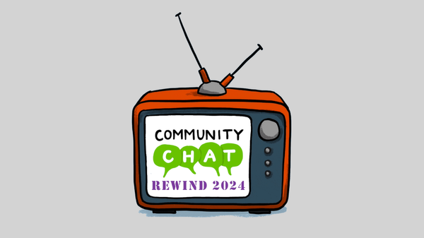 Drawing of a small red TV set with antennas on a plain gray background with the text